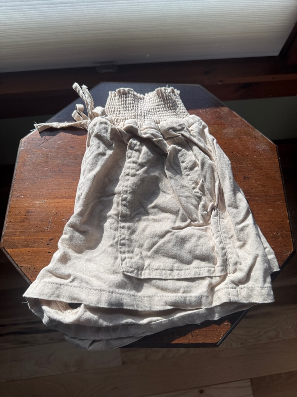 Beige Drawstring Linen-Blend Skirt